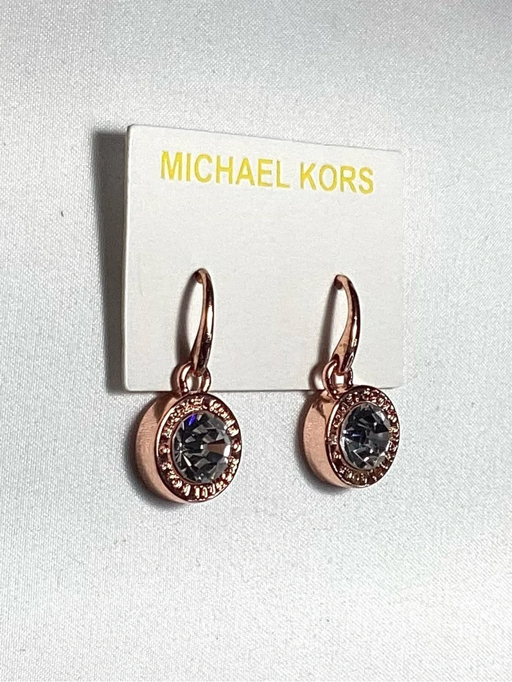 Michael Kors Brilliance Rose Gold Crystal Drop Earrings NWT w/MK Velvet Dust Bag